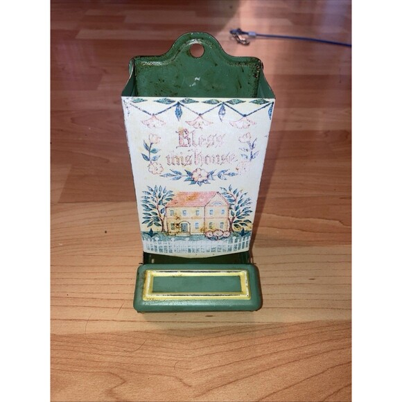 Vintage Jasco Metal Wall Mount Bless this House Sampler Match Holder Primative - Picture 1 of 10